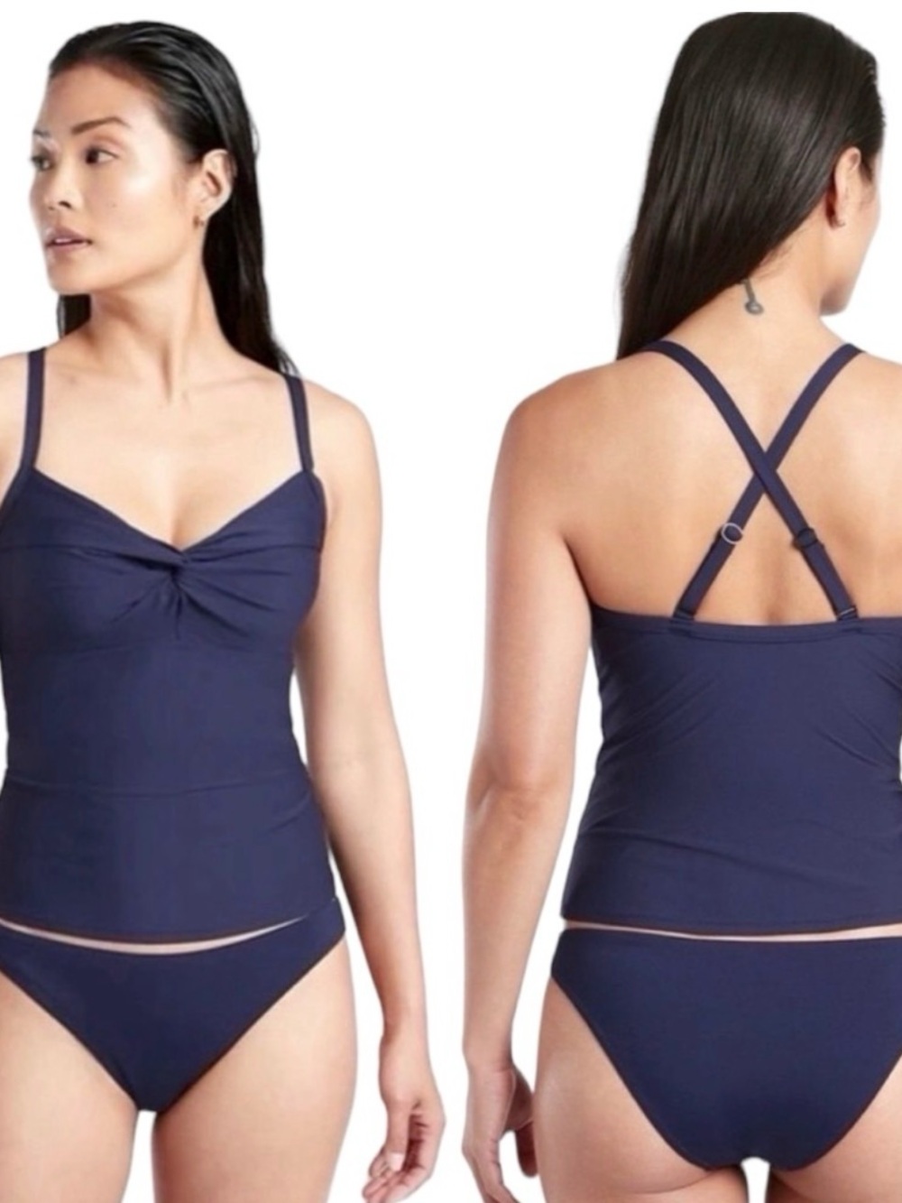 Athleta Twist Up Tankini Top Dress Blue